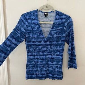 INC International Concepts Women's Blue Patterned V-Neck Top